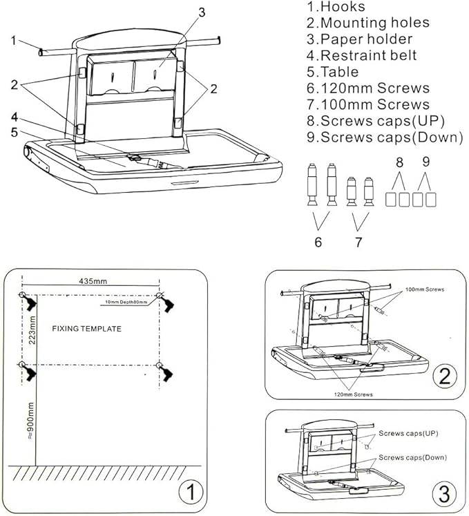 Baby Changing Station Wall Mounted: Horizontal Diaper Changing Table Foldable Diaper Tables with Safety Strap, ADA Complaint for Commercial Bathroom/Nursery/Public Restroom