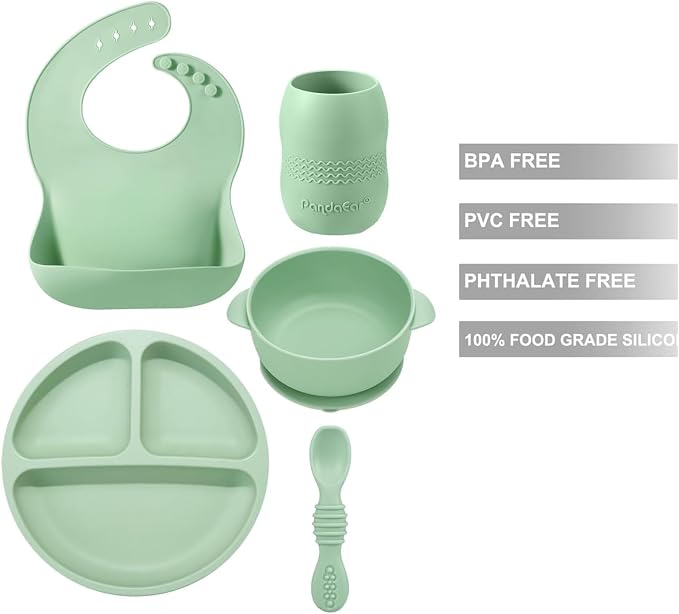 PandaEar Silicone Baby Feeding Set, 6-12 Months, Bib Plate Bowl Cup Spoon - Image 2