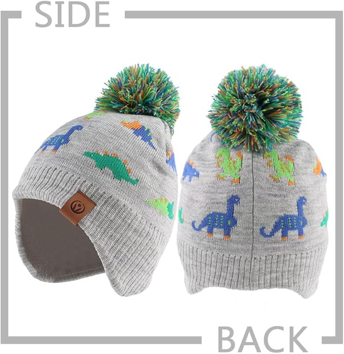 JANGANNSA Knitted Baby Hat Scarf Set Winter Warm Boys Girls Beanie Fleece Lining Toddler Kids Hats with Pompom