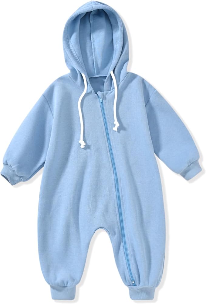 Unutiylo Unisex Baby Boys Girls Long Sleeve Infant Baby Zipper Hooded Jumpsuits by Unutiylo