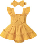 Baby Girl Smocked Romper Dress Ruffle Bow Summer Outfit by Megeoly