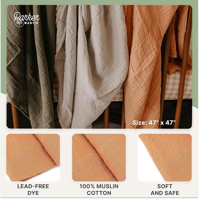 Parker Baby Co. Soft Muslin Baby Swaddle Blankets, 3 Pack - Image 4