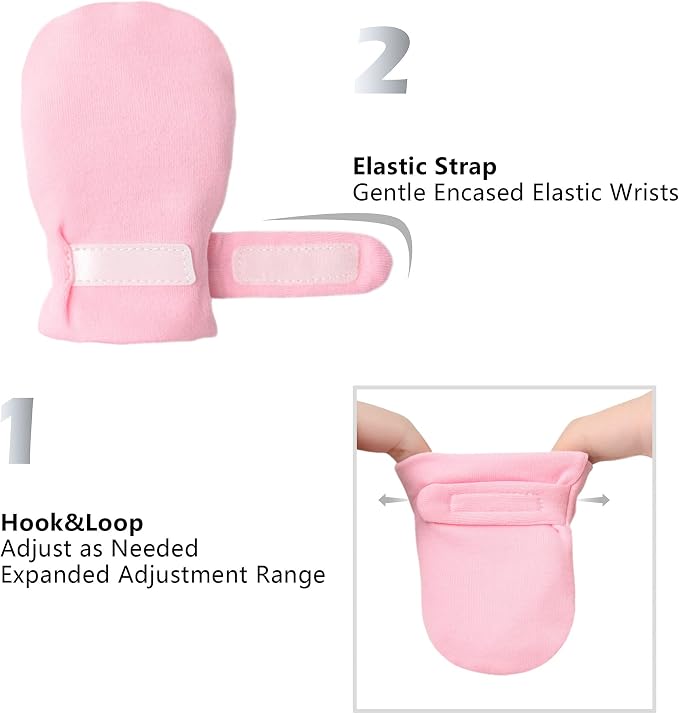 Newborn Baby No Scratch Mittens Stay On, 100% Cotton Breathable, Adjustable - Image 5