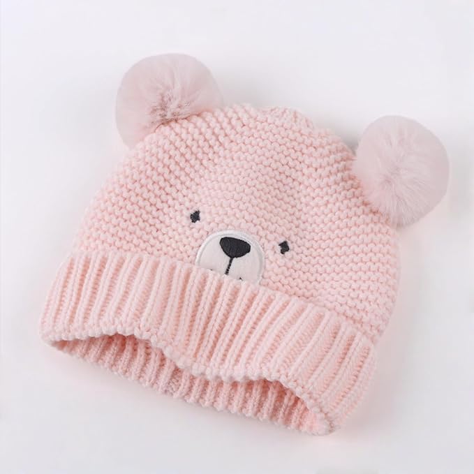 JANGANNSA Cute Bear Baby Beanie Pompom Baby Boys Hat Infant Toddler Winter Knitted Beanies for Girls