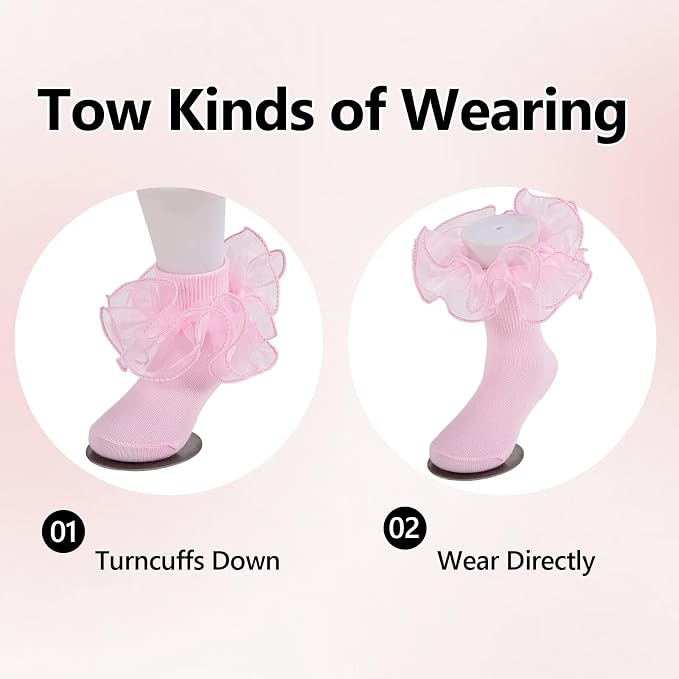 Baby Girl Ruffle Socks Cute Infant Lace Frilly Fancy Dress Socks - Image 4