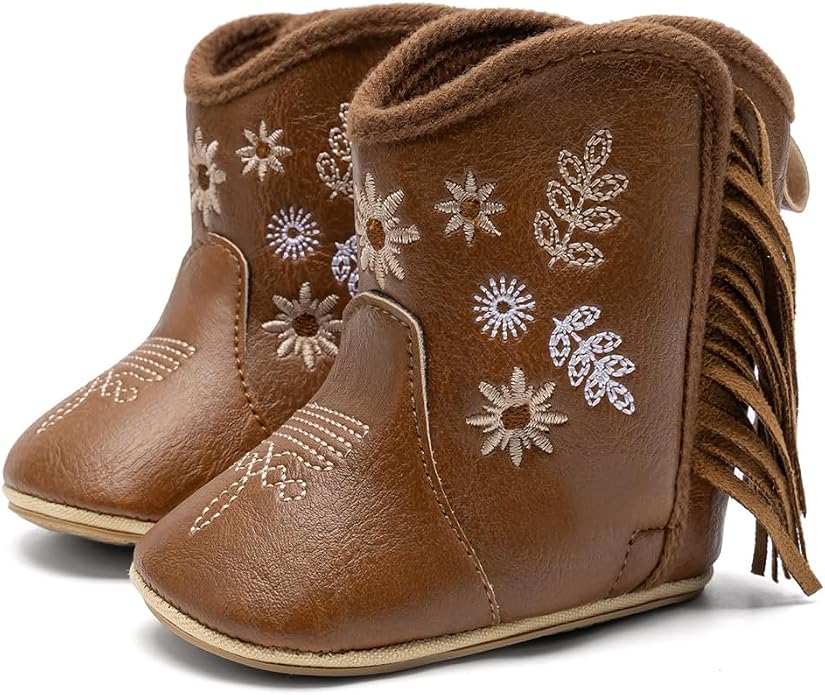 Meckior Baby Girls Cowboy Tassel Boots Side Zipper Moccasins Soft Bottom by Meckior