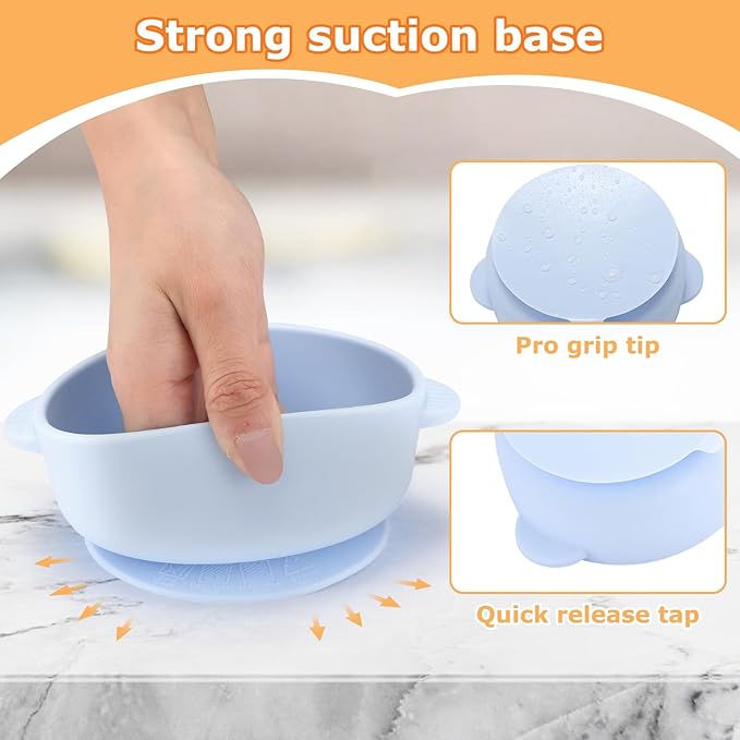 2 Pack Stainless Steel Baby Bowls with Removable Non-Slip Silicone Suction Shell and Lids, Anti Scald Food Container for Baby Food Feeding-Skyblue & Yellow
