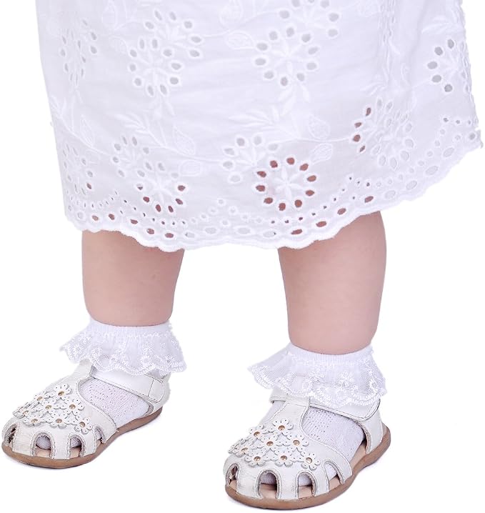 EPEIUS Baby Girl Ruffle Socks, Eyelet Frilly Lace Socks - Image 2