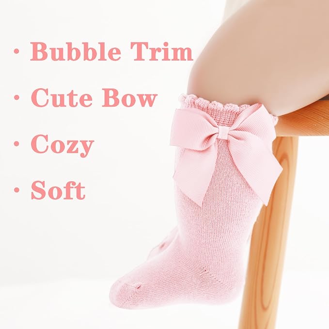 Baby Knee High Socks Infant Toddler Bow Ruffled Cotton Long Socks Stockings - Image 4