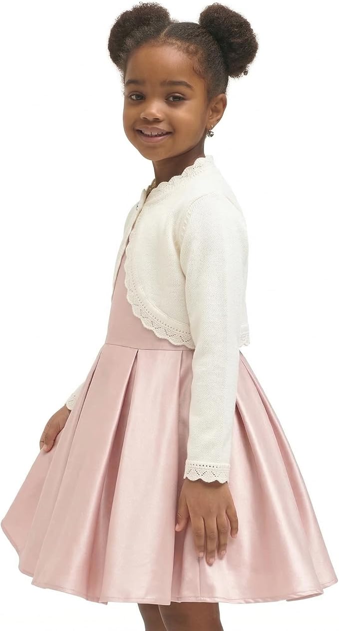 Lilax Little Girls' Knit Long Sleeve Button Closure Bolero Cardigan Shrug - Image 5