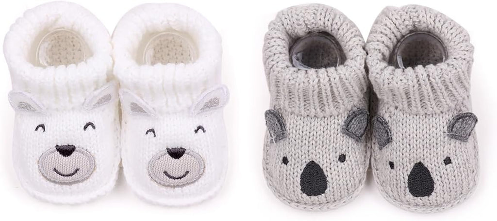 2 Pairs Baby Booties Newborn First Walkers Cozy Shoes Warm Knit Soft Booties by Unknown