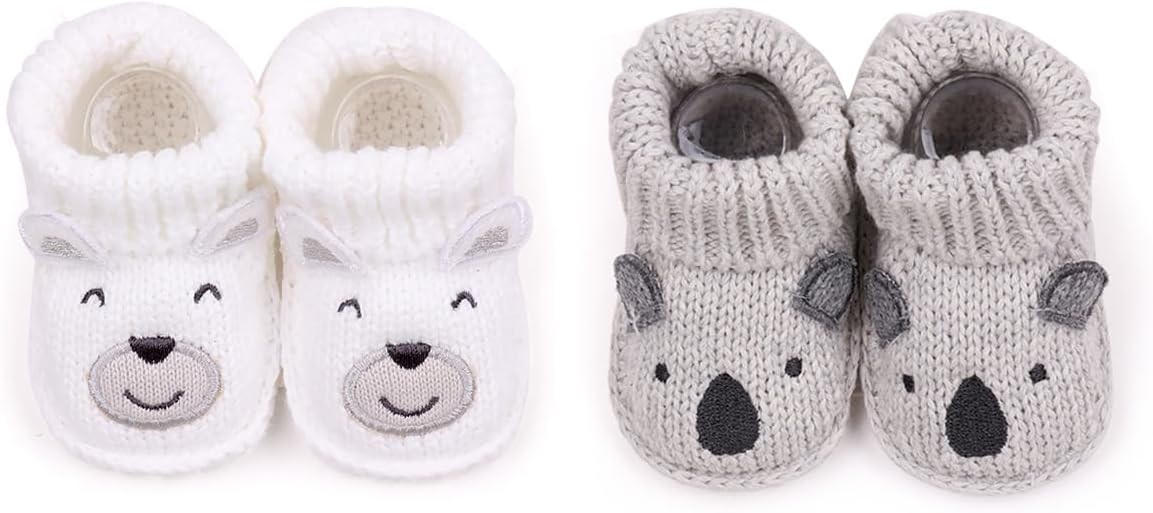 2 Pairs Baby Booties Newborn First Walkers Cozy Shoes Warm Knit Soft Booties by Unknown