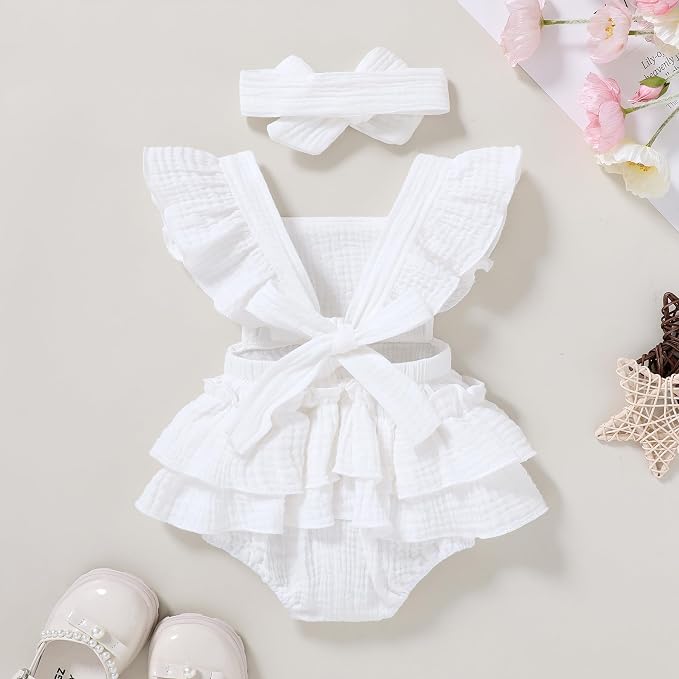 YOUNGER TREE Toddler Baby Girl Ruffled Sleeveless Romper Casual Summer Jumpsuit - Image 3