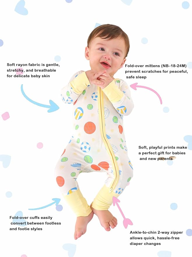 GUISBY Baby Footless Pajamas, Rayon of Bamboo, NB-2T | Rayon of bamboo softness - Image 2