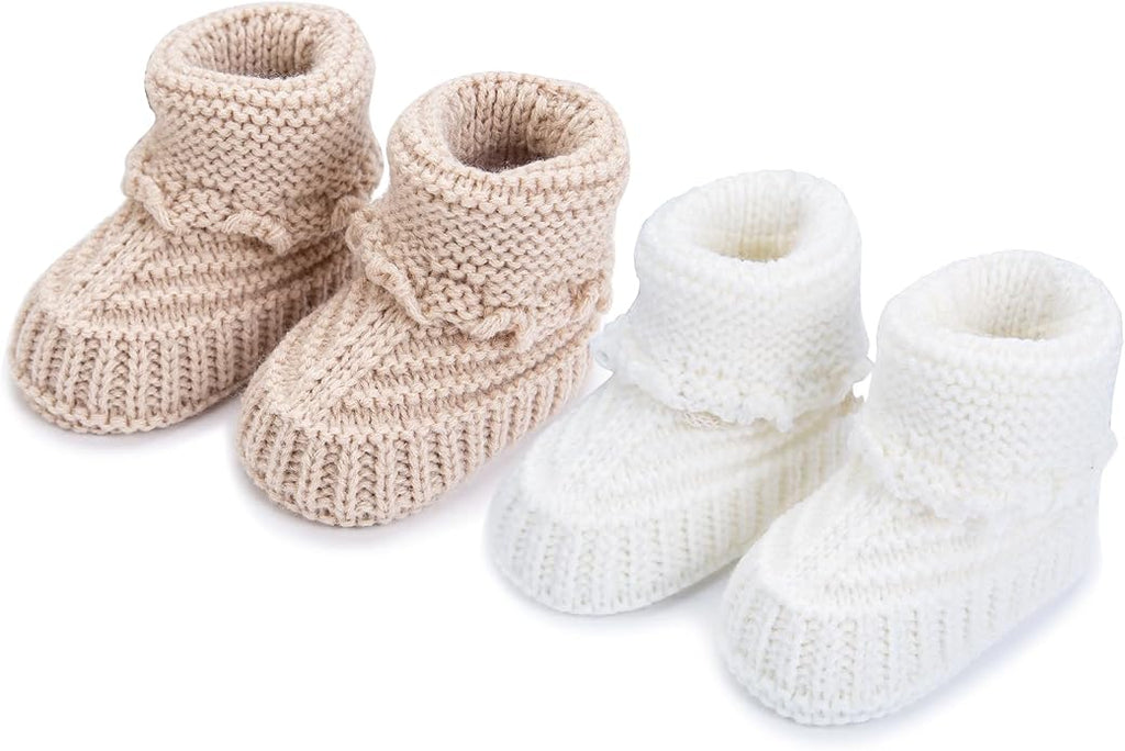 2 Pairs Baby Booties Newborn Baby Hand Crochet Knit Boots Infant Soft Cozy Warm by FABRST
