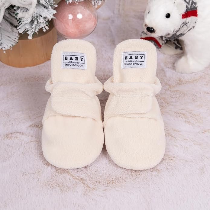 Babelvit Newborn Baby Boy Girl Soft Fleece Booties Stay On Infant Slippers - Image 4