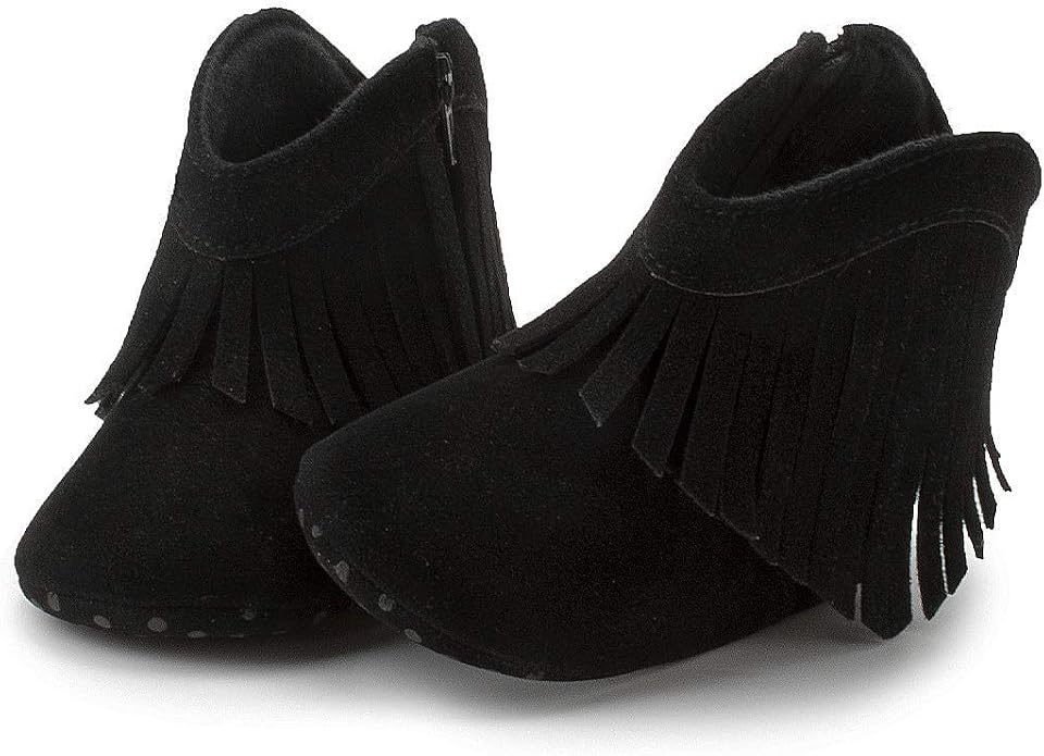 Meckior Baby Girls Cowboy Tassel Boots Side Zipper Moccasins Soft Bottom - Image 4