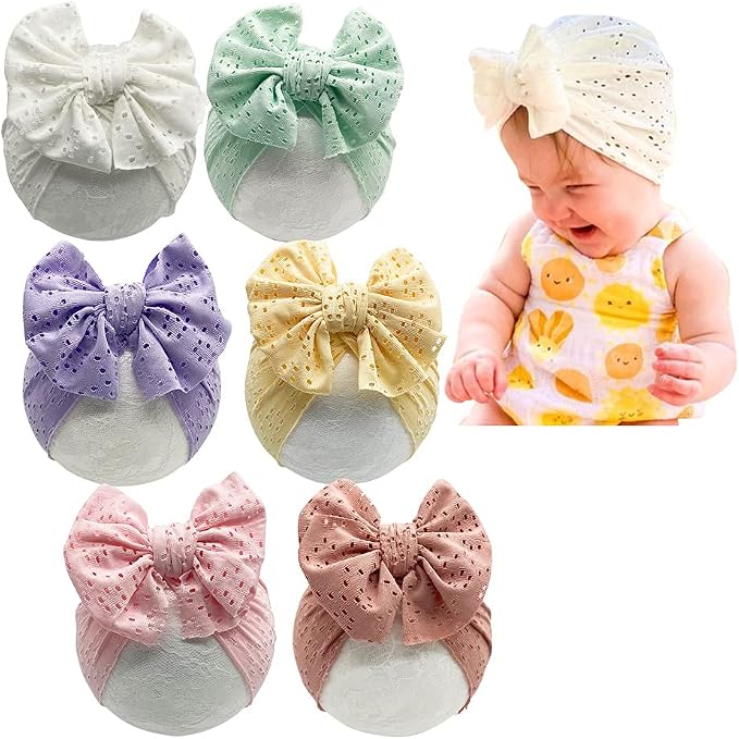 Baby Girls Hair Bow Turban Hat 6PCS Set, Top Bowknot Head Wrap Beanie India Caps by Esumun