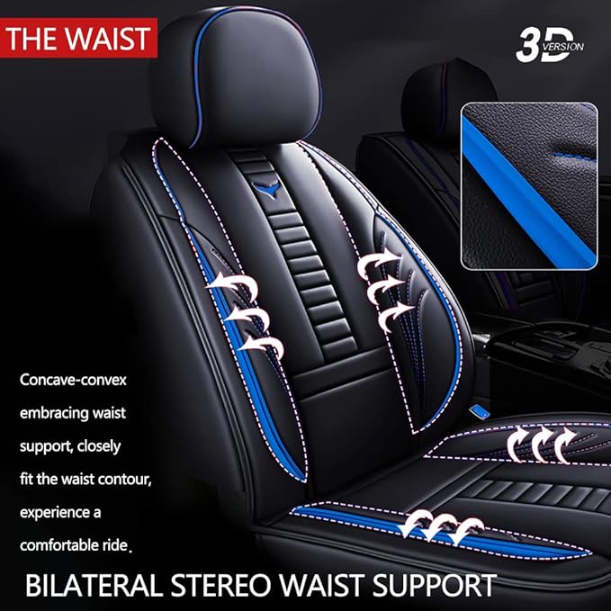 Auto Front Seat Covers fir for Suzuki 1999-2025 95% Models, Front Split Bench Protection Compatible with Side Airbag Black & Blue Line