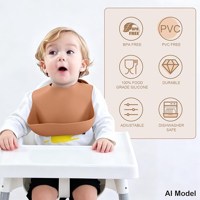 Set of 3 Silicone Bibs for Babies Toddler, Soft Adjustable Bibs for Baby Girl - Image 8