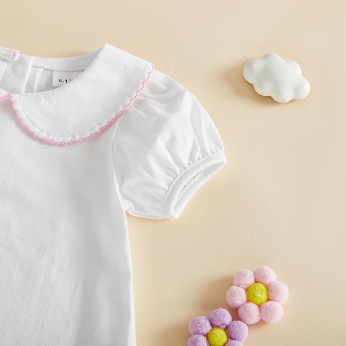 Baby Boy Girl Bubble Romper Short Sleeve Collar Summer Bodysuit - Image 5