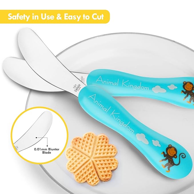 Lehoo Castle 6 Pieces Toddler Utensils, Kids Silverware for 2 3 4 Years Old, Stainless Steel Knife Fork and Spoon Set with Plastic Handle, Safe Toddler Cutlery (Animal)