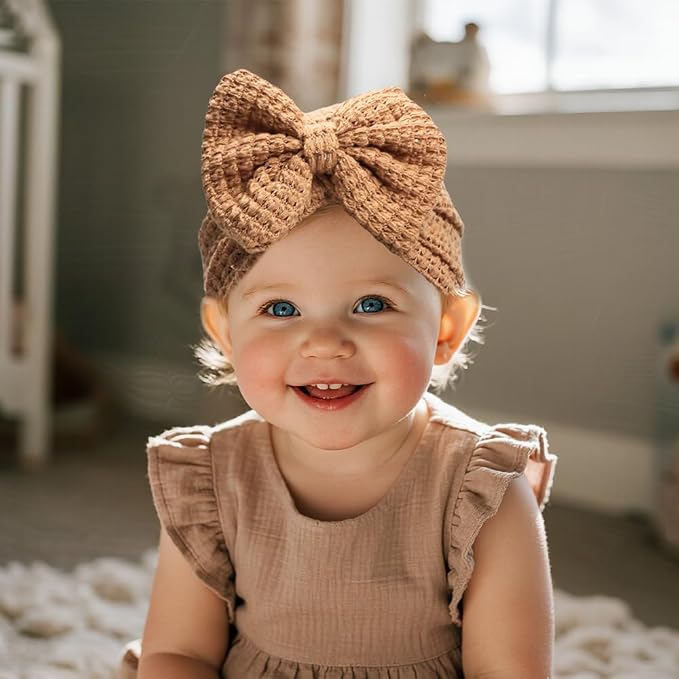 Baby Girls Hair Bow Turban Hat 6PCS Set, Top Bowknot Head Wrap Beanie India Caps - Image 6
