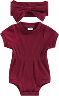 FOCUSNORM Baby Girl Summer Clothes Ribbed Short Sleeve Romper Solid Color by FOCUSNORM
