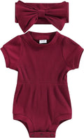 FOCUSNORM Baby Girl Summer Clothes Ribbed Short Sleeve Romper Solid Color by FOCUSNORM