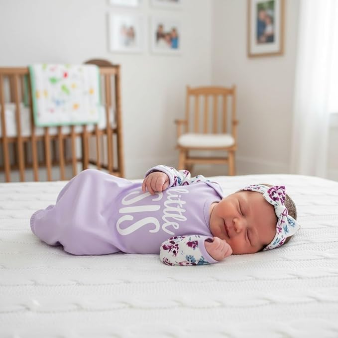 AMAWMW Newborn Baby Girl Little Sister Sleeper Gown Stripe Long Sleeve - Image 3