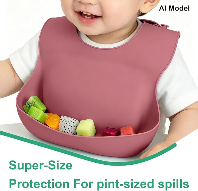 Set of 3 Silicone Bibs for Babies Toddler, Soft Adjustable Bibs for Baby Girl - Image 6
