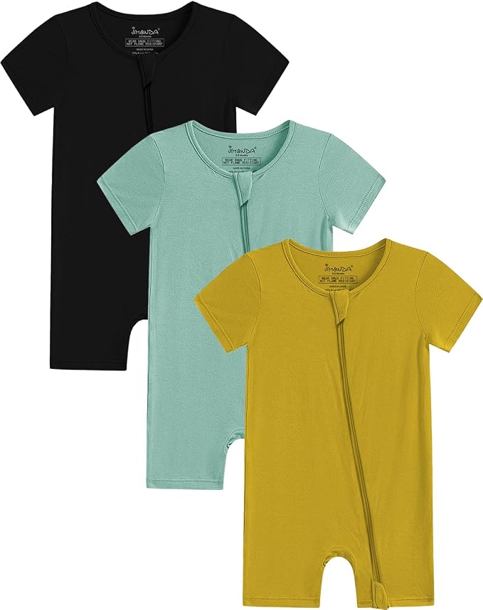 Jimonda Baby Bamboo Rayon Rompers Short Sleeve 3pc Pjs by JimondaBaby