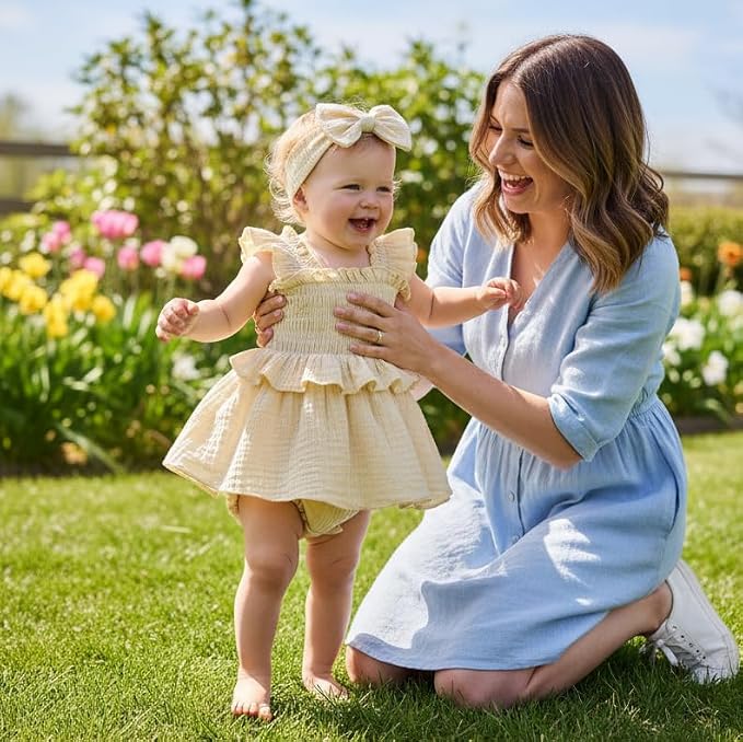 YOUNGER TREE Baby Girl Clothes Ruffle Romper Boho Dress Summer Cake Smash - Image 3