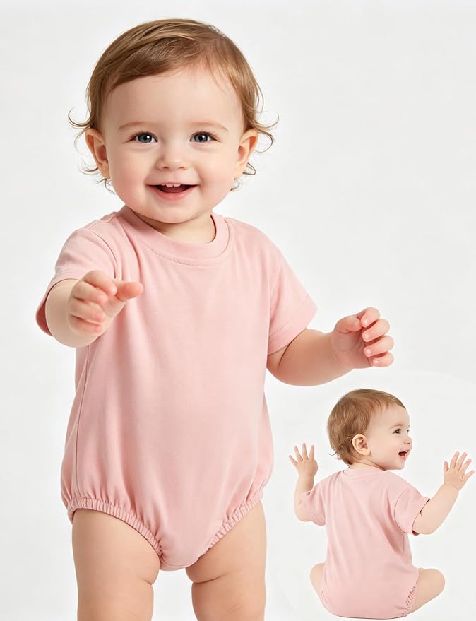 Baby Bubble Onesie Romper 100% Organic Cotton Clothes Short Sleeve Summer Solid - Image 2