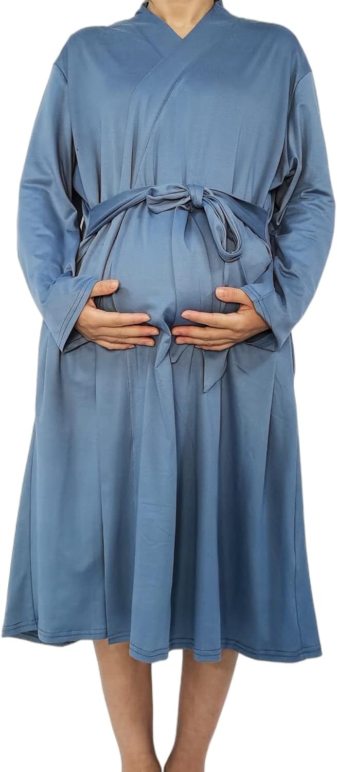 SUFEINI Maternity Robe and Matching Baby Swaddle Blanket Set, Mommy Robe - Image 2