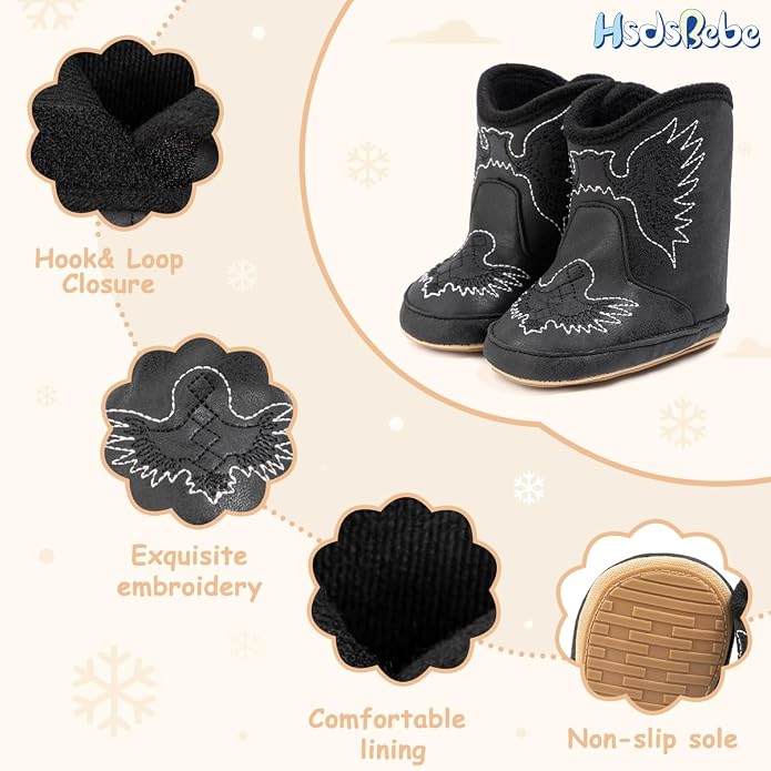 HsdsBebe Baby Boys Girls Western Cowboy Boots Infant Moccasins High Top Booties - Image 5