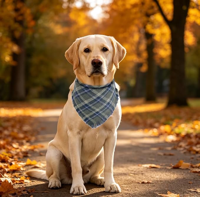 Fall Dog Bandana Autumn Thanksgiving Plaid Reversible Triangle Bibs Scarf - Image 5