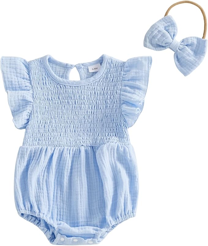 Kavousa Newborn Baby Girl Clothes Summer Bubble Romper Headband Outfit by KAVOUSA