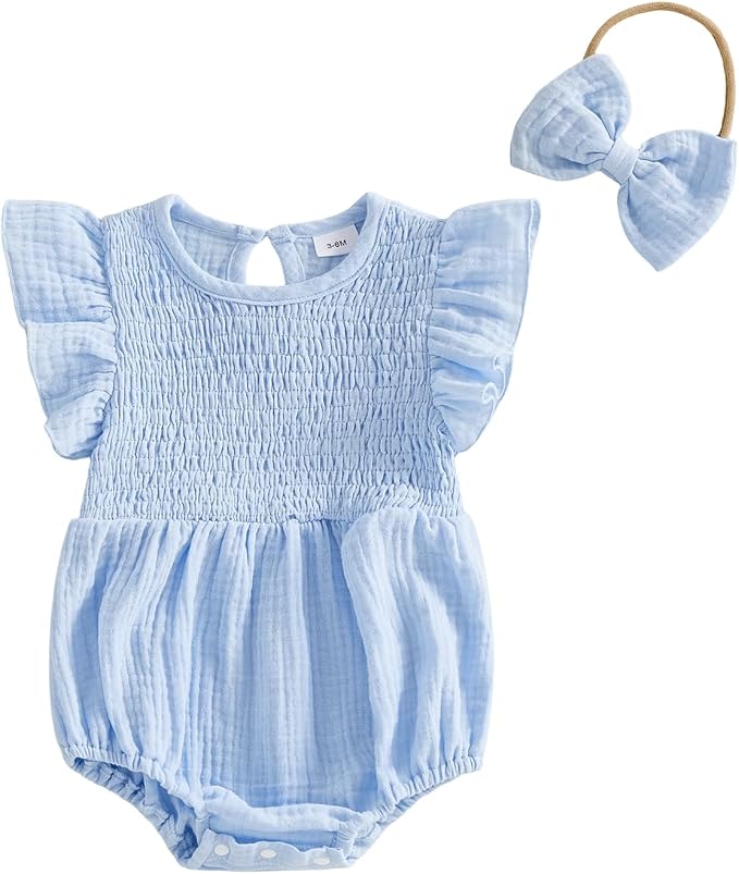 Kavousa Newborn Baby Girl Clothes Summer Bubble Romper Headband Outfit by KAVOUSA
