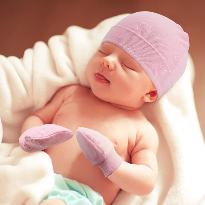 BQUBO Baby Hats and Mittens Infant Cotton Beanie Gloves No Scratch Set Newborn - Image 3
