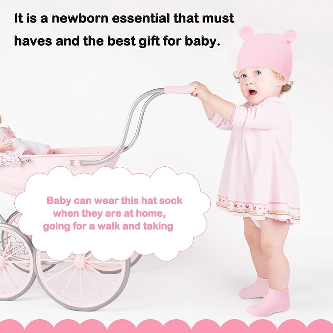 Syhood 4 Sets Baby Hat Mittens Socks Bear Ear - Image 5