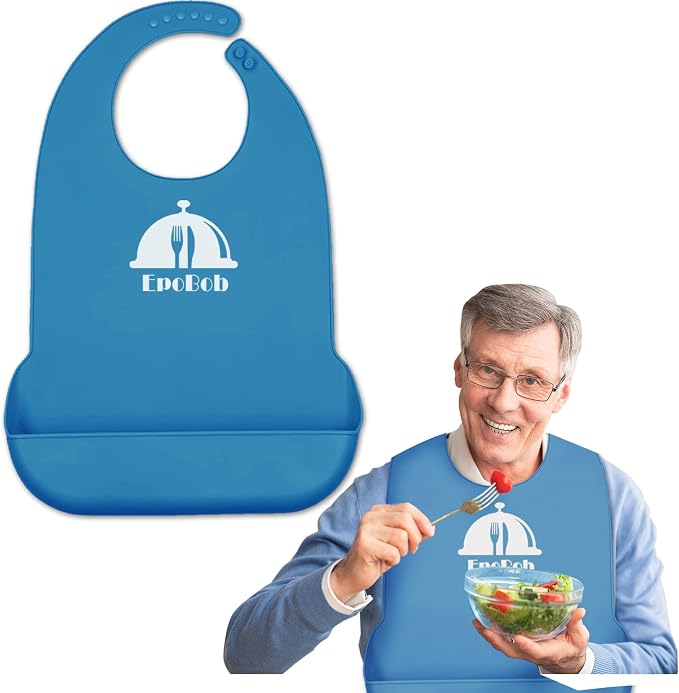Silicone Adult Bibs with Crumb Catcher, Washable and Adjustable Adult Bibs by EpoBob