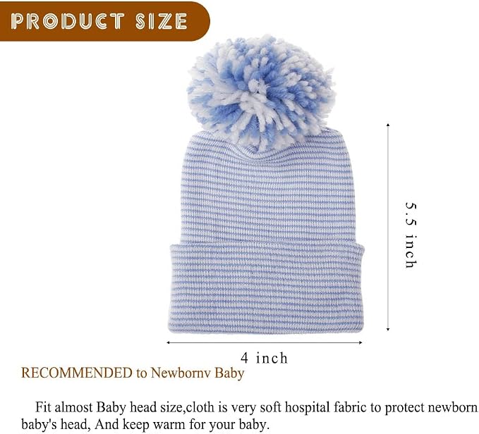 Newborn Baby Hat Infant Caps Baby Boy Girl Toddler Hospital Hats Bow Double - Image 5