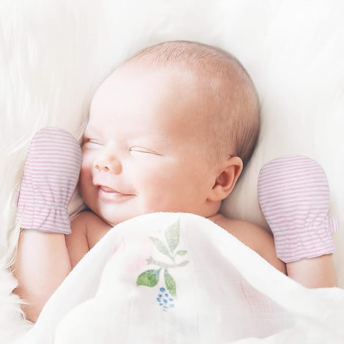 Newborn Baby No Scratch Mittens Stay On, 100% Cotton Breathable, Adjustable - Image 3