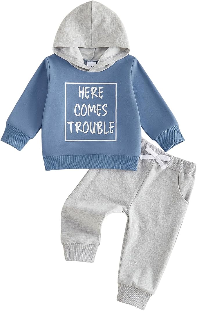Infant Baby Boy Fall Winter Clothes Outfit Hooded Long Sweatshirt Pant Set by LIOMENGZI