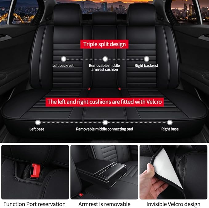 Leather Car Seat Covers for Toyota Corolla 2006-2024,Car Seat Covers Full Set,Seat Covers with Safety,Waterproof Seat Cover Compatible Airbag(5pcs Black Standard)