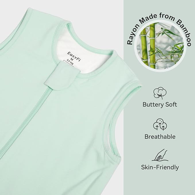 Rayon Made From Bamboo Sleep Sack 24-36 Months 0.5 Tog Ultra Soft Summer Toddler Sleep Sack 2t-3t with Feet 2-Way Zipper Lightweight Sleeping Bag Baby Wearable Blanket (2 Pack)-Green & Blue