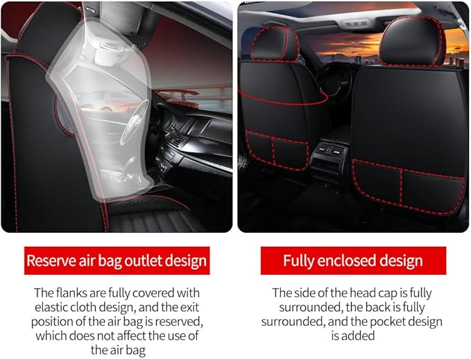Leather Car Seat Covers for Toyota Corolla 2006-2024,Car Seat Covers Full Set,Seat Covers with Safety,Waterproof Seat Cover Compatible Airbag(5pcs Black Standard)