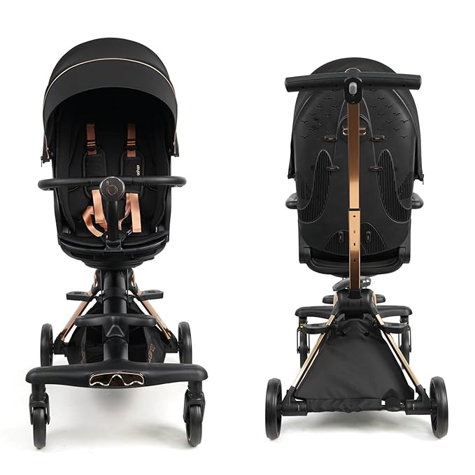 Lightweight Folding Stroller Wagon for Baby & Toddler Travel, 360° Reversible Seat, Adjustable Canopy with Storage Basket, Airplane-Friendly Compact Umbrella Stroller,Glory Black