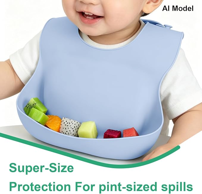 Set of 3 Silicone Bibs for Babies Toddler, Soft Adjustable Bibs for Baby Girl - Image 6